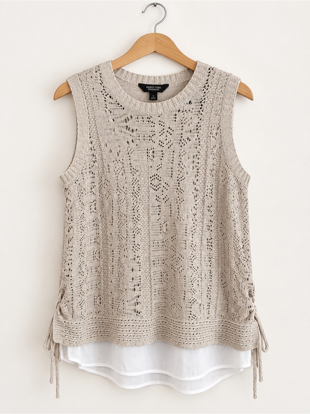 Simply Vera Verawang Sleeveless Crochet Knit Layered Tank Top - Beige